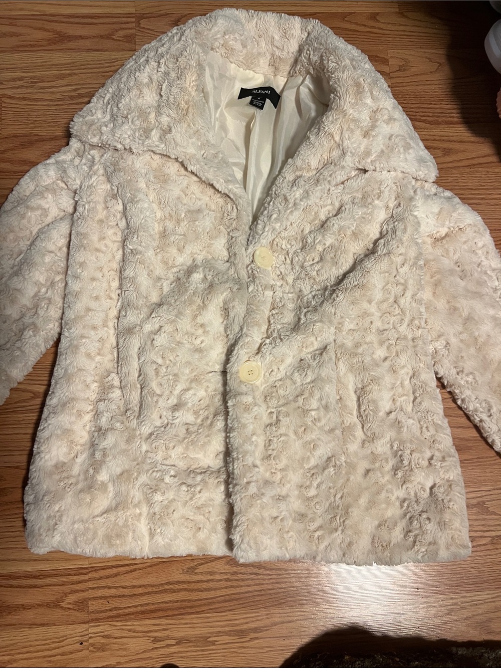 Alfani Cream Faux Fur Coat